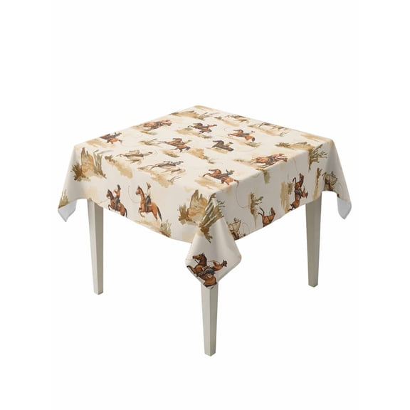 Western Cowboy Table Cloth, Vintage Country Horse Plants Art Waterproof Tablecloth for Square Tables, Reusable Washable Fabric Table Cover for Restaurant Kitchen Dining Tables 60"x60"