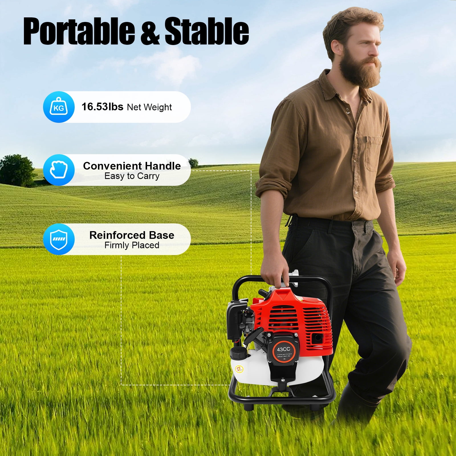 1 Inch Gas Powered Water Transfer Pump,43cc 2-Stroke 1.7HP Gasoline Semi-Trash Water Pump 8500RPM Air cooled High Pressure Irrigation Transfer Pump with Complete Kits for Irrigation