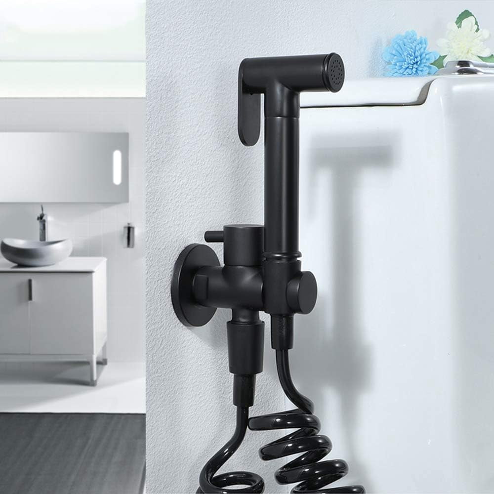 Bidet Sprayer Faucet Set with Cold Water Black Brass Wall Mount Handheld Toilet Bidet Attachment Pressure Sprayer Single Handle Bidet Spray Set for Personal Hygiene,Set a