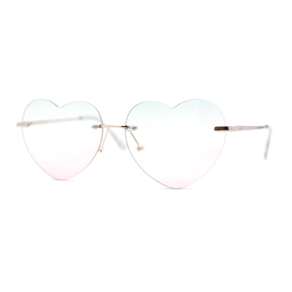 Elegant Womens Rimless Perfect Heart Shape Spring Hinge Sunglasses Gold - Blue Pink