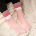 thumbnail image 3 of Women's Soft and Cozy Extra Large Fuzzy Crew Socks, 4 Pairs, Color 20 Solid Stripes Pink, 3 of 5