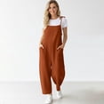 thumbnail image 3 of Women's Denim Overalls, Solid Color Casual Jumpsuit With Pocket & Drawstring, Loose Bib Pants For Farmhouse Style Orange L, 3 of 5