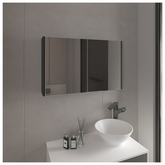 Bouti Medicine Cabinet with Mirror, 19.7"x31.5" Double Door Bathroom & Kitchen Storage, Black - 3 Shelves, Wall Mounted