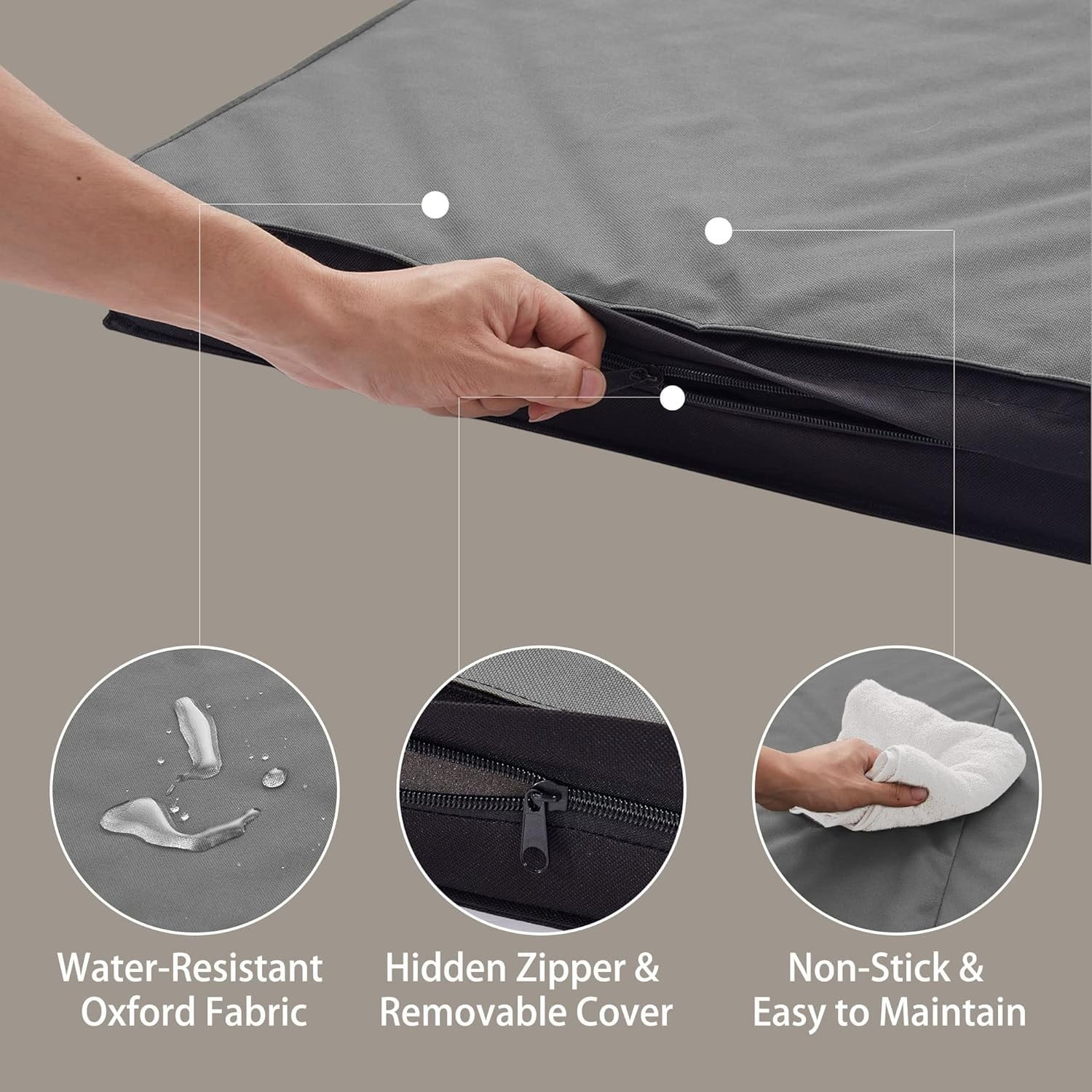 WATANIYA Foldable Travel Dog Bed, Outdoor Waterproof Orthopedic Pet Bed Mattress, Grey