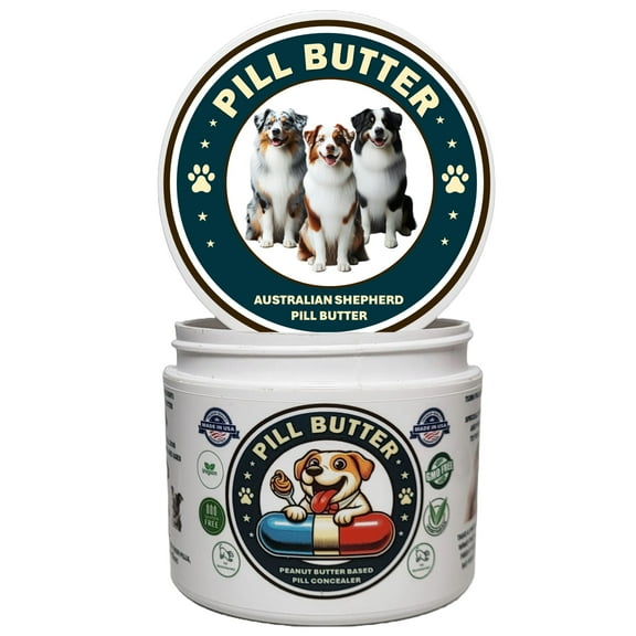 Pill Butter: Australian Shepherd Dog Treats to Wrap Pills - Moldable Non-Sticky Paste of Human Grade Real Dog Peanut Butter (60 Servings)