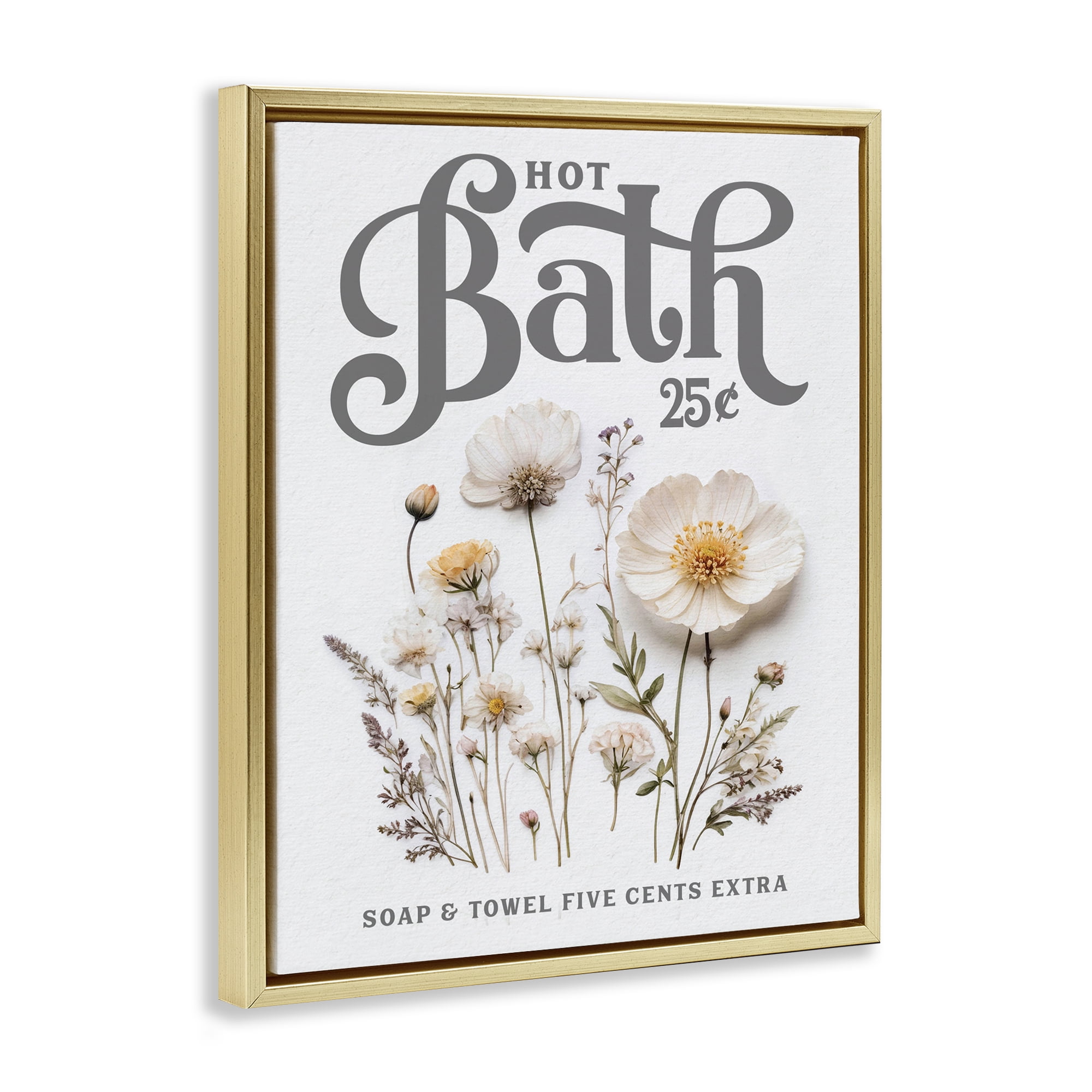 Pressed Flowers Hot Bath Gold Framed Floater Canvas Wall Art, design by Lettered and Lined