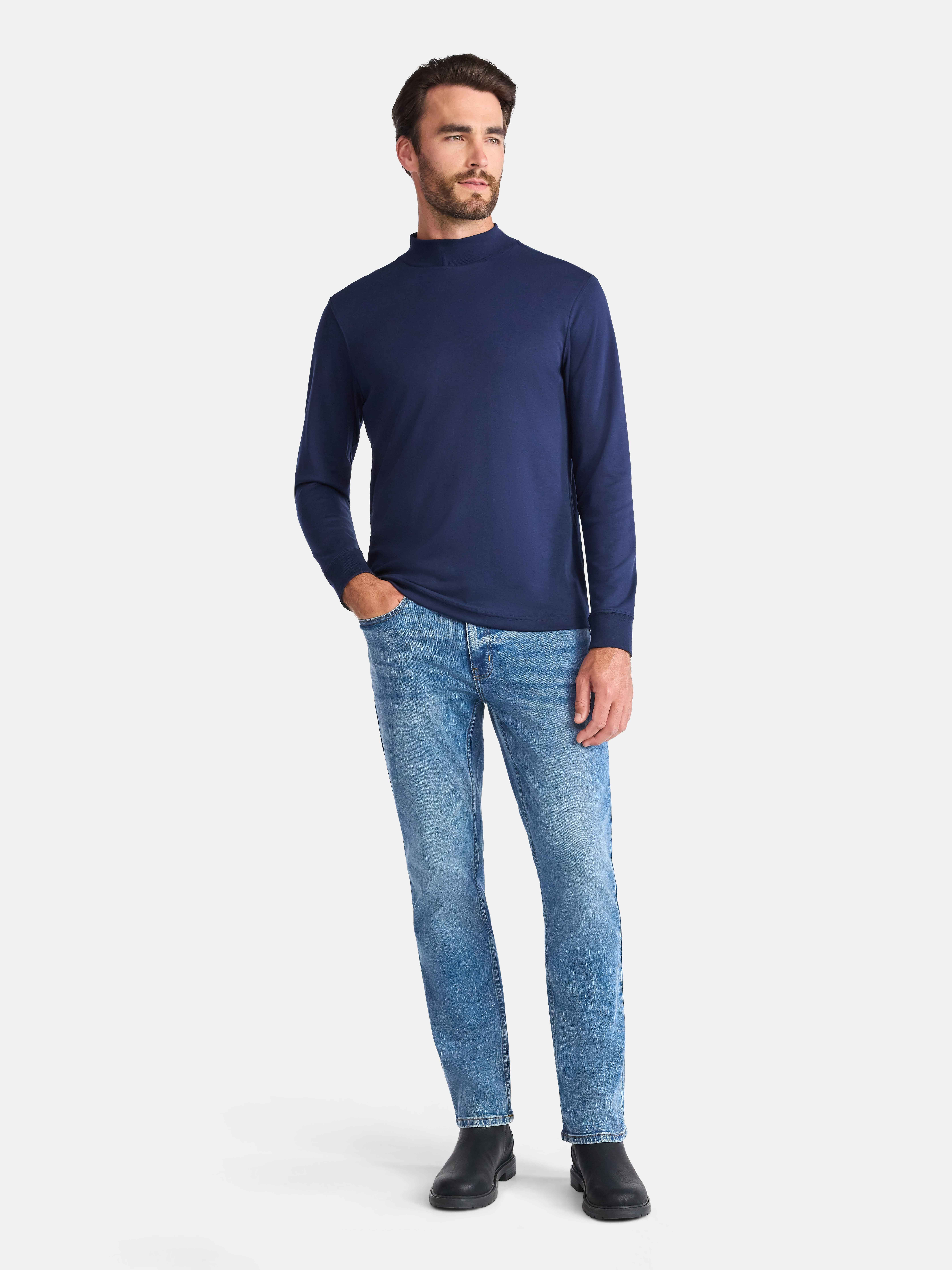 George Men's Mock Neck Pullover with Long Sleeves, Sizes S-3XL