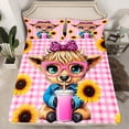 thumbnail image 2 of Manfei Cartoon Highland Cow Twin Sheet Sets 3pcs for Preppy Child,Geometric Plaid Grid Twin Fitted Sheet Microfiber,Farmhouse Sunflower Animal Breathable Flat Sheet,Lightweight Room Decor, 2 of 7