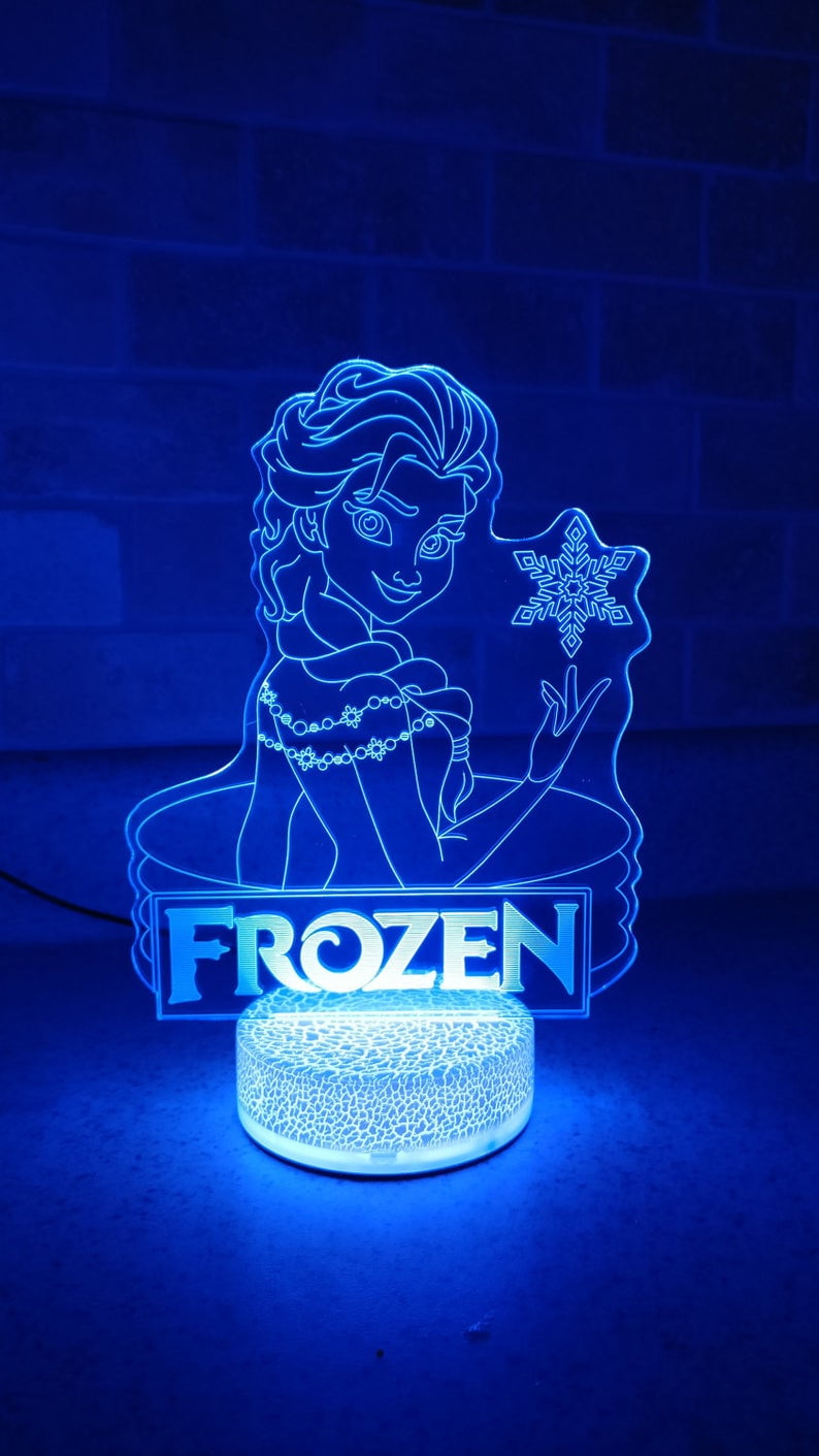 3D Frozen Anna & Elsa Night Light 7 Color Change LED Desk Lamp Touch Room Decor 