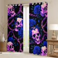 thumbnail image 2 of Homewish Spooky Skull Blackout Curtains Set of 2 (52x84 Each) For Adults Teens,Blue Flowers Curtain,Halloween Living Room Curtains, 2 of 6