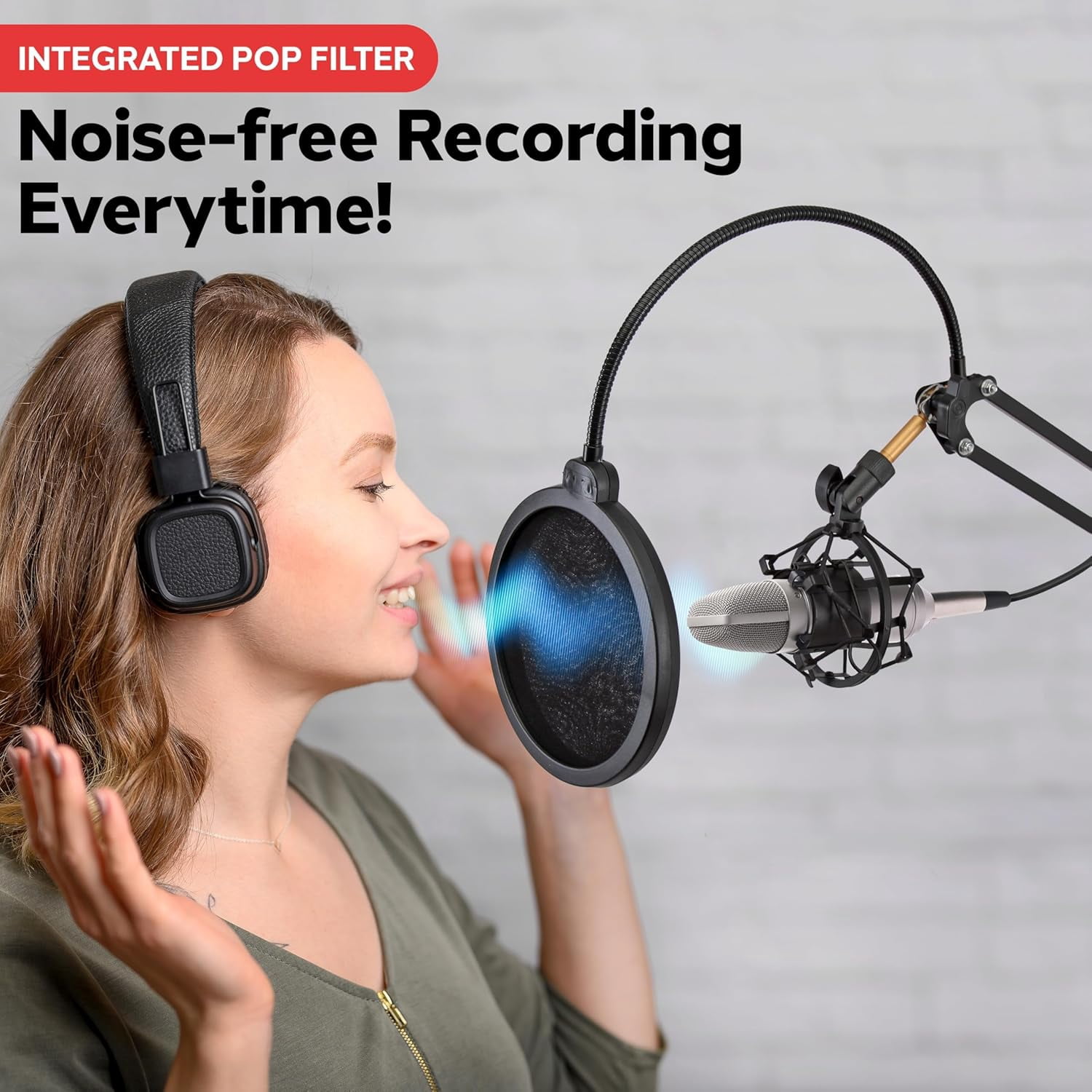 Microphone  Suspension Stand with Shock Mount and  Filter for Podcast Recording
