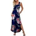 thumbnail image 2 of Leutsin Robe Longue Sans Manches à Col Rond Imprimé pour Femmes Robes Maxi d'Été avec Poche, 2 of 8