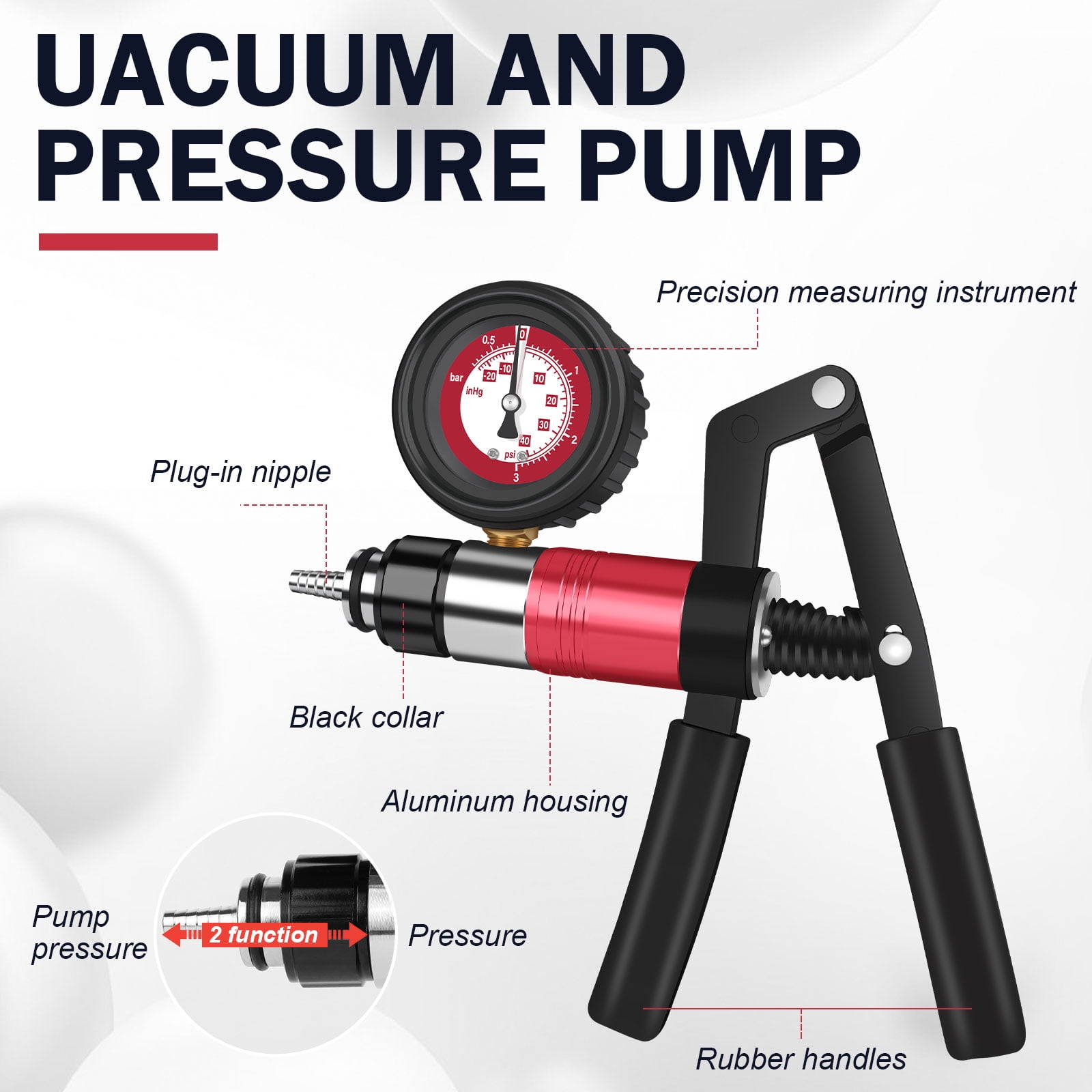 Handheld Vacuum Pump Tester Brake Bleeder Kit Brake System Bleeding Tools with Adapters and 2 Reservoir Bottles Automotive Brake for Car Truck Motorcycle