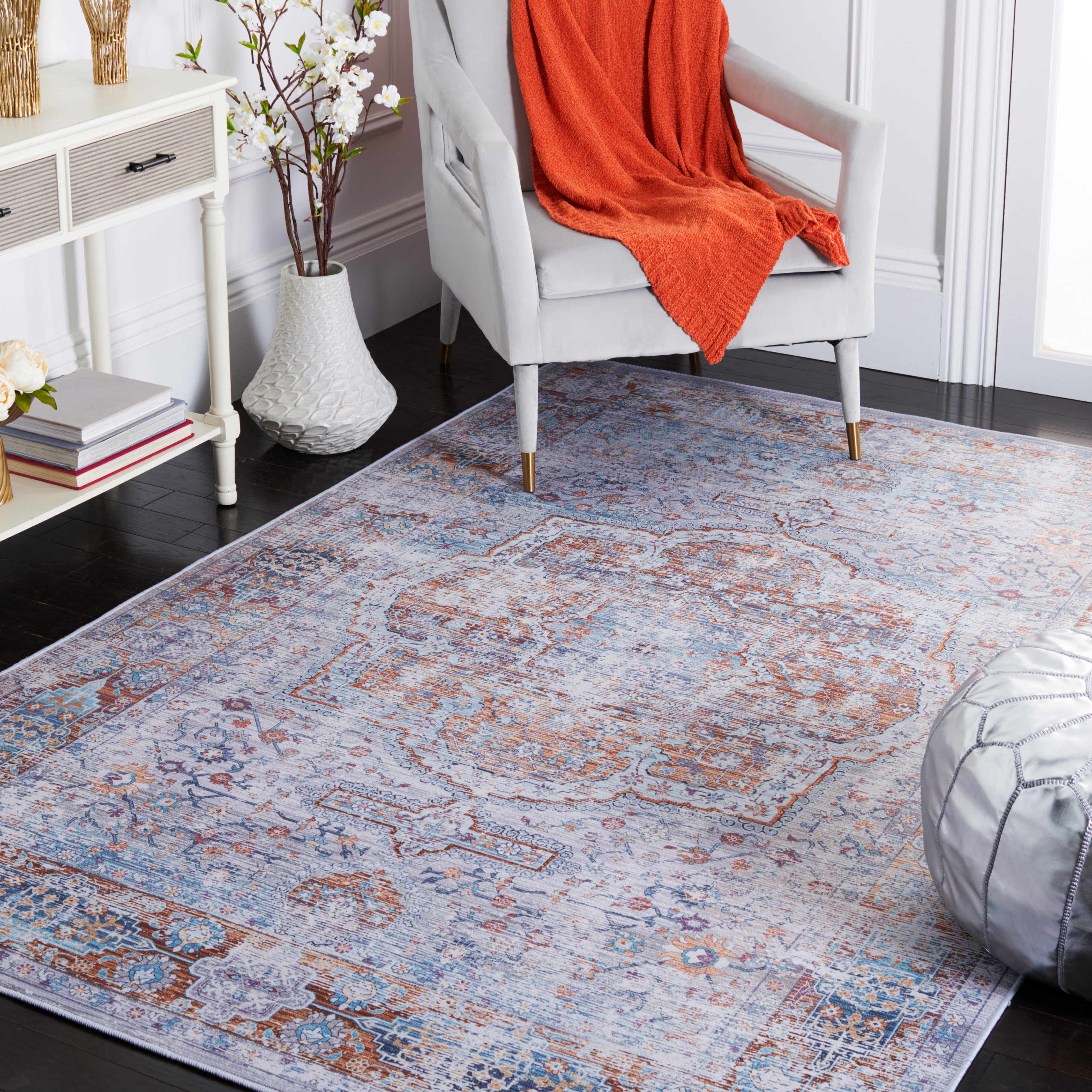 SAFAVIEH Tucson Ellison Traditional Machine Washable Area Rug, 6' x 6' Square, Beige/Rust