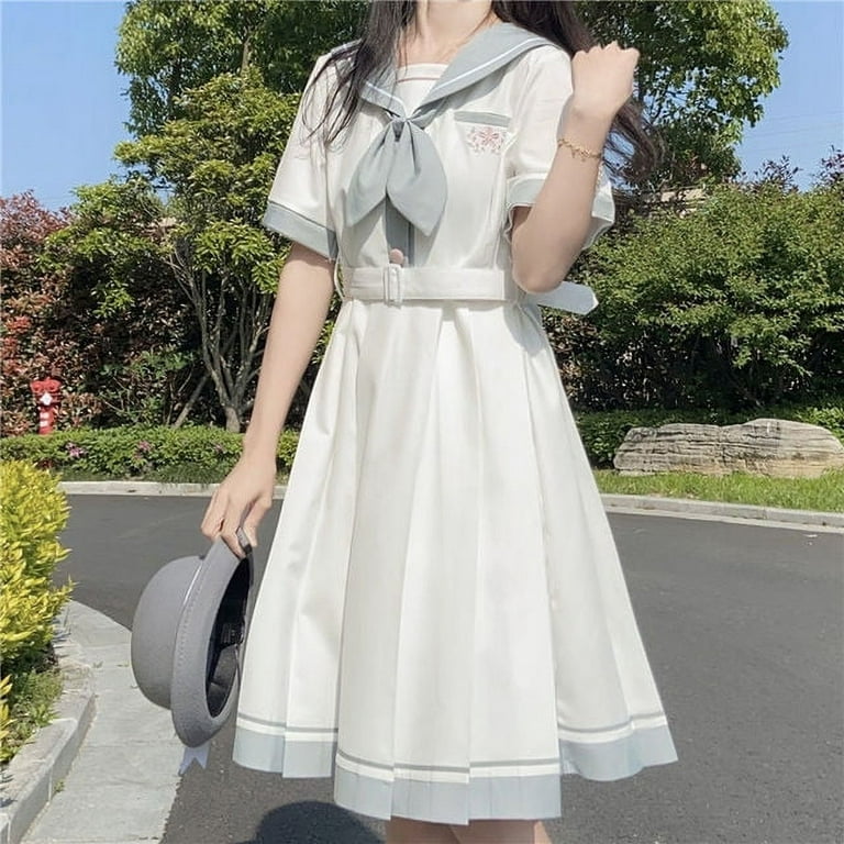 Sailor Collar Navy Dress Japanese Lolita Sweet Bow-knot Girl Retro Cotton  Kawaii Preppy Style LONG Sleeve Dress Women
