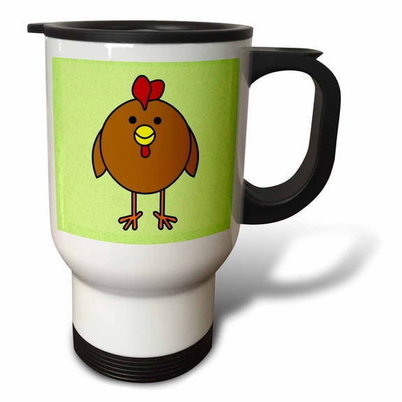 3dRose, Cute Brown Chicken with Green Background, 14oz Stainless Steel Travel Mug