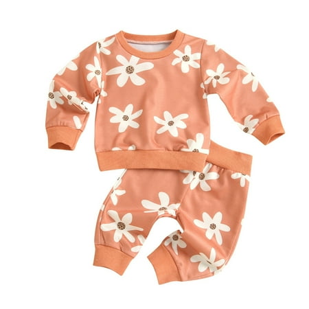 

Dpytoraw Baby Unisex Cotton Flower Print Autumn Long Sleeve Pants Pullover Sweatshirt Set Clothes Size 12-18 Months