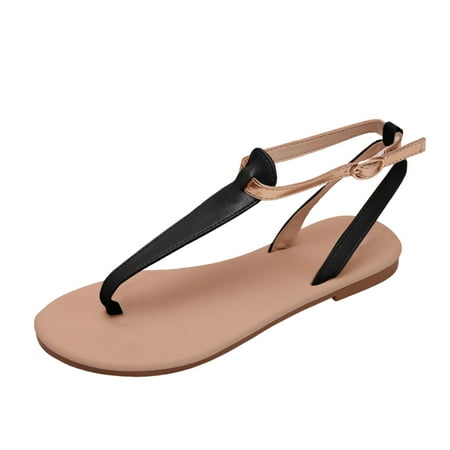 

PEASKJP Summer Sandals for Women Dressy Women s Gladiator Flat Sandals Fisherman Strappy Sandals Ankle Strap Sandals (Black 6.5)