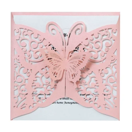 10pcs 5.9x5.9 Inch Laser Cut Butterfly Wedding Invitation Cards, Customizable Engagement Invitation with Inner Page, Envelope, and Sealing Sticker