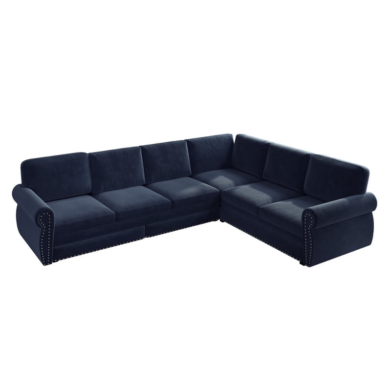 118" L-Shaped Convertible Sleeper Couch Bed, Chenille Upholstered Sectional Sofa with Pull-Out Sofa Bed, Modern Chesterfield Sofa for Living Room