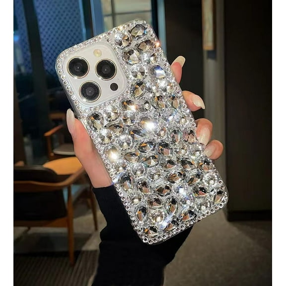 for iPhone 15 Pro Max Bling Glitter Case,Luxury Shiny Diamond Crystal Rhinestone Sparkly Jewelled Gemstone 3D Handmade Clear Cover Case for Women with iPhone 15 Pro Max 6.7''