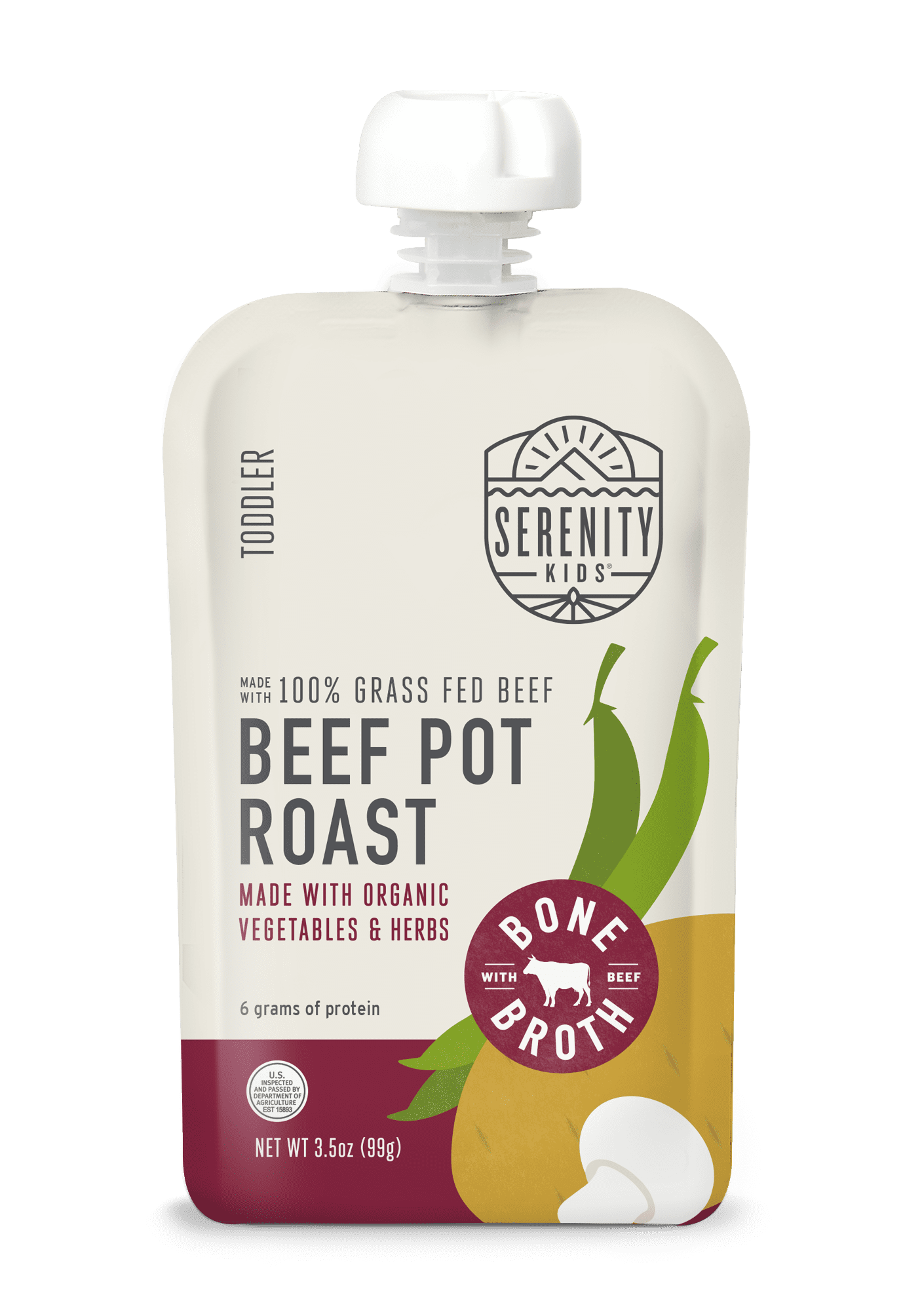 Serenity Kids Beef Pot Roast Toddler Puree made with Grass Fed Beef, Organic Veggies, Shiitake Mushrooms, Herbs and Bone Broth