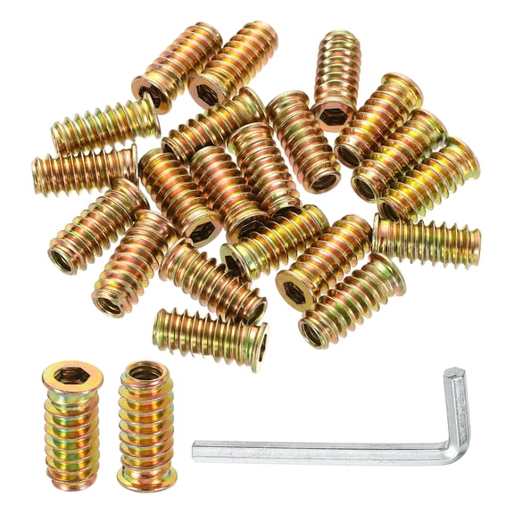 100 Pcs Threaded Insert for Wood, 1/4 - 20 Threaded Studs 25mm Length, Gold