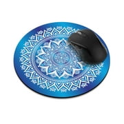 FINCIBO Round Standard Mouse Pad, Non-Slip Mouse Pad for Home, Office, and Gaming Desk, Blue & White Mandala