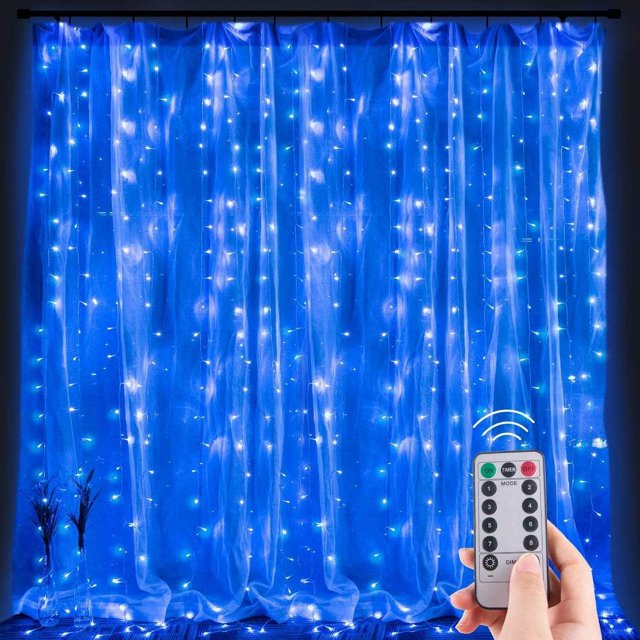 1pc Curtain Lights, 300 LED Curtain Fairy Lights With Remote, 8 Modes 9.8 × 9.8 Ft Curtain String Lights, Waterproof, USB Plug In, Copper Wire Lights For Bedroom Window Chrismas Wedding Party