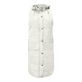thumbnail image 5 of Women's Long Puffer Vest Cotton Sleeveless Puffy Jacket with Hood Side Zippers Mid Length Snap Zip Up Winter Coat (Medium, White), 5 of 6