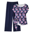 thumbnail image 2 of AUNVITO Women's Casual Two-Piece Set Loose Fit Drawstring Pants and Round Neck Short Sleeve Top with All Over Print Fashion Casual Outfit, 2 of 5