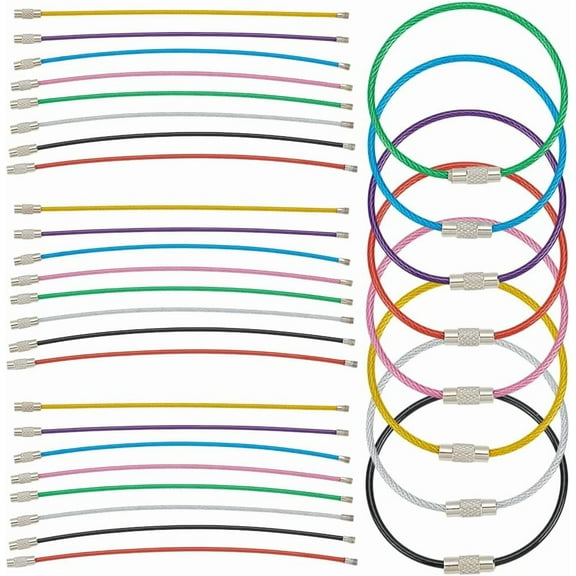 32Pcs 8 Colors Metal Wire Keychains 15cm Long Key Wire Loop 304 Stainless Steel Heavy Duty Key Ring Loop Holder Metal Key Rings Cable for Luggage Tag Keys and Id Tag Keepers for DIY