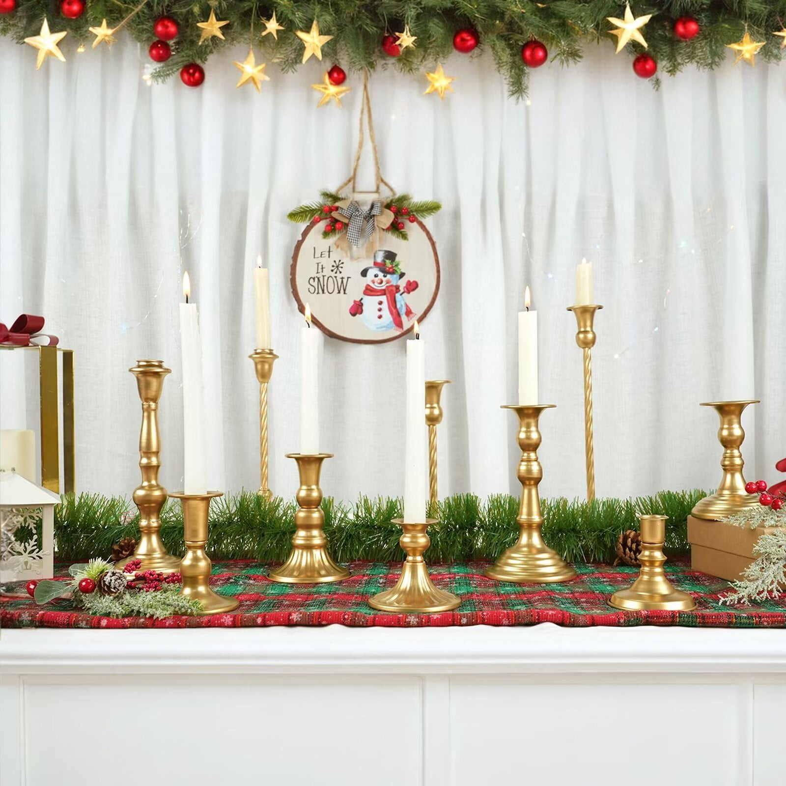 Nuptio  Set of 10 Gold Candlestick Holders, Tall Vintage Metal Taper Candle Holders for Dinning Table Centerpiece Mantel Decoration