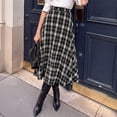 thumbnail image 2 of EANJE Midi Plaid Skirt for Women Button Detail Casual Flared Vintage High Waist A Line Mid-Length Tartan Skirts Black S, 2 of 5