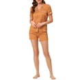 thumbnail image 2 of INSPIRE CHIC Pyjama pour Femme à Manches Courtes, Col à Encoche, Passepoilé, Boutonné, à Pois, Ensemble de Pyjama, Grand, Brun, 2 of 5