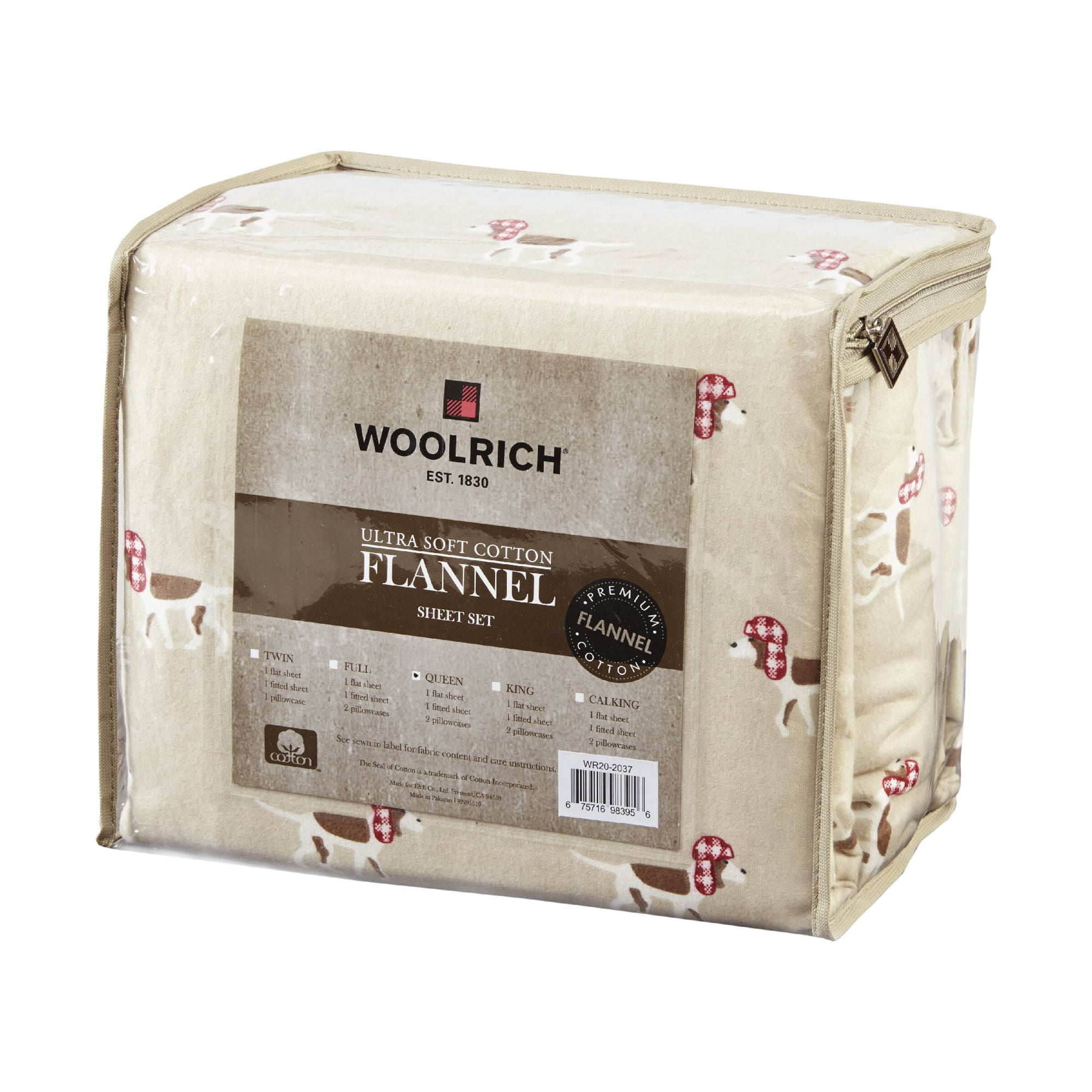Woolrich Cotton Flannel Tan Dogs 4 Piece Sheet Set, Full
