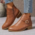 thumbnail image 6 of Women's Wide Width Ankle Boots-Brown Short Boots Block Low Heel Side Zipper Booties Women's Classic Ankle Booties, Low Heel, Buckle Strap, Round Toe, 6 of 9