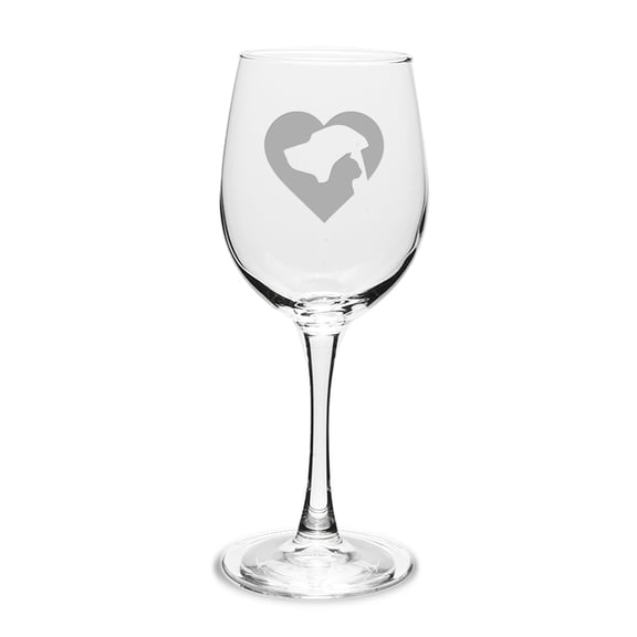 Cat Dog Heart Deep Etched White Wine Glass