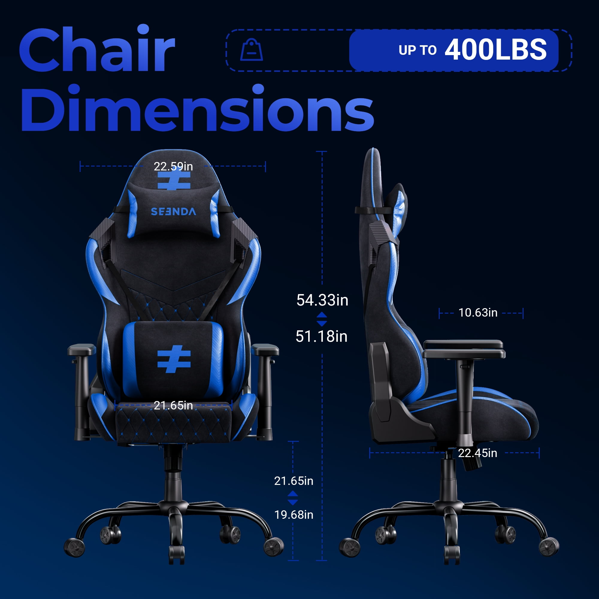 Seenda Big and Tall Gaming Chair 400lbs, High Back Computer Chair with Linked Armrests, Office Video Game Chair for Adults with Lumbar Support, BIFMA Certified