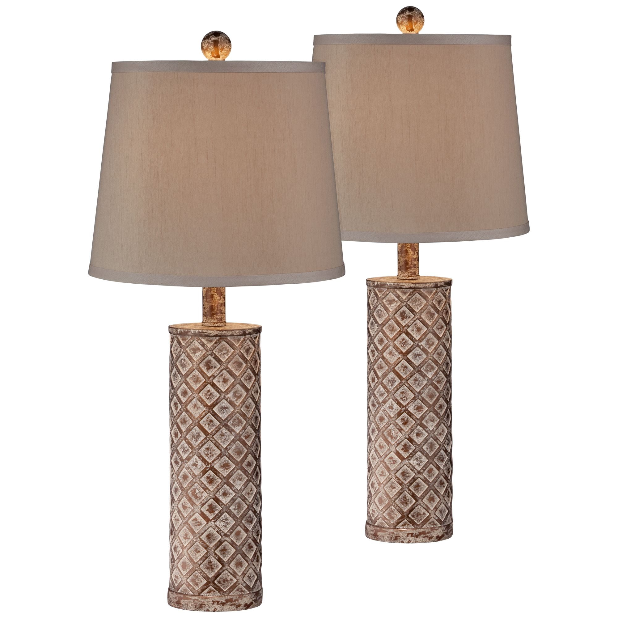 360 Lighting Cottage Table Lamps Set Of 2 Gold Wash Lattice Column Tapered Drum Shade For Living Room Family Bedroom Nightstand Walmart Com