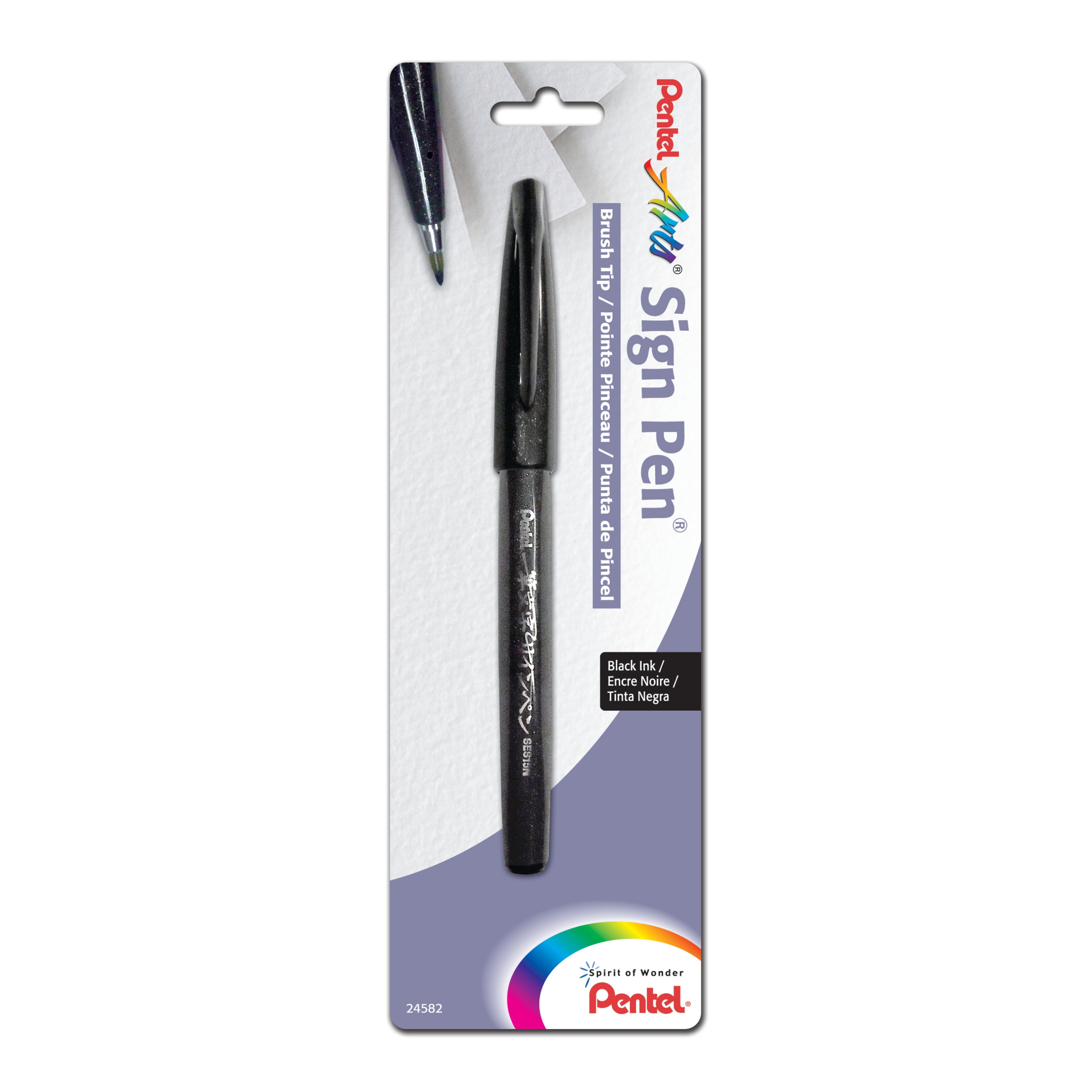 Pentel Arts Sign Pen With Brush Tip-Black 