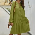 thumbnail image 4 of VEKDONE Womens Long Sleeved High Waisted Loose Solid Color Patchwork Skirt Mid Length Strap Sundress Green XL, 4 of 8
