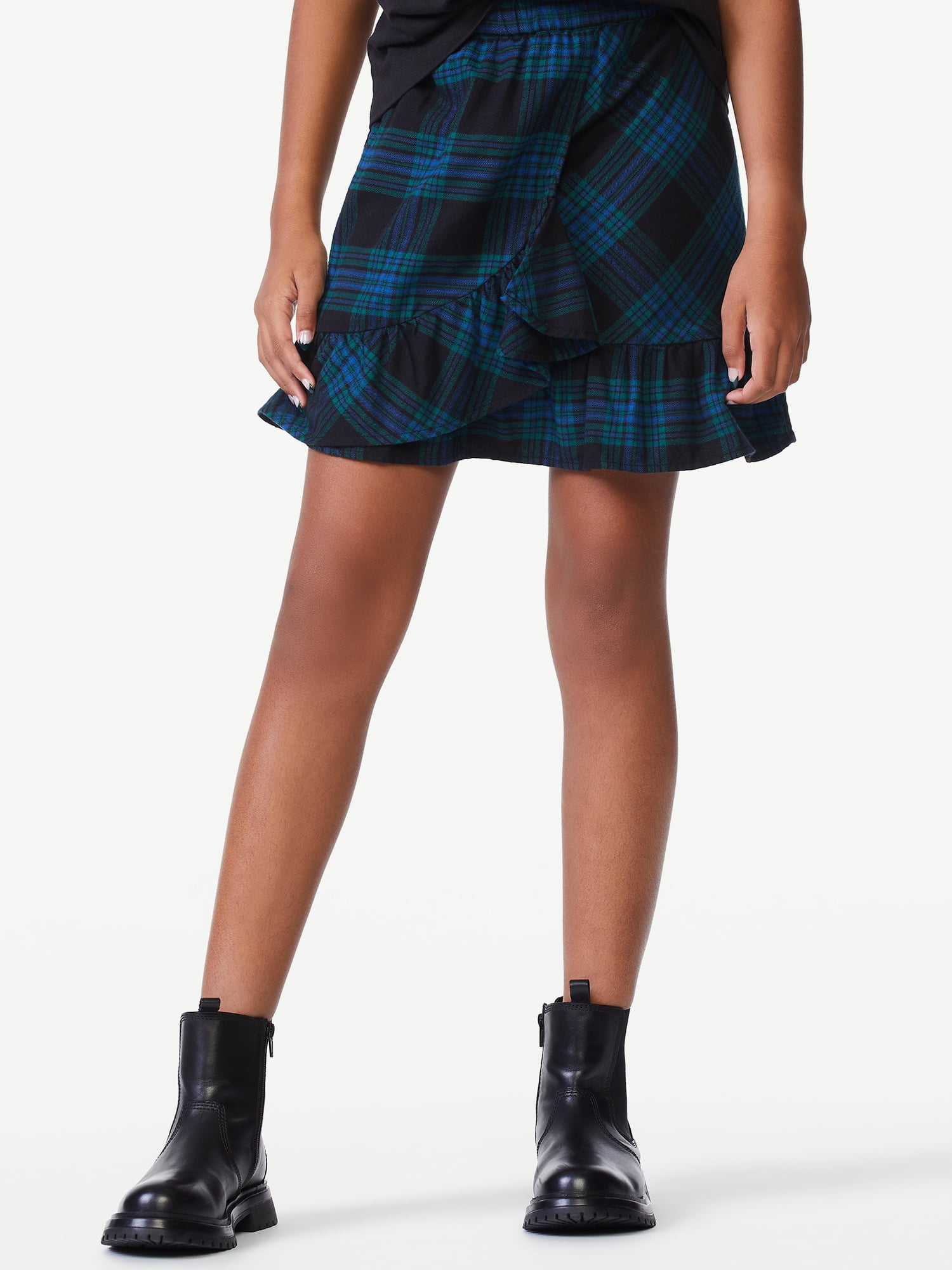 Free Assembly Girls Mixed Ruffle Flannel Skirt, Sizes 4-18