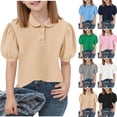 thumbnail image 5 of Diufon Girls School Uniform Shirts Dressy Casual Short Sleeve Button V Neck Lapel Tees Summer Fashion Clothes, 5 of 7