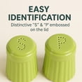 thumbnail image 2 of Omniware Simsbury Salt & Pepper Set - Classic Citron Stoneware Shakers with 6oz Capacity - Dishwasher Safe, Lead-Free Glaze, Distinctive "S" & "P" Cap - Farmhouse-Style Kitchenware, 2 of 8