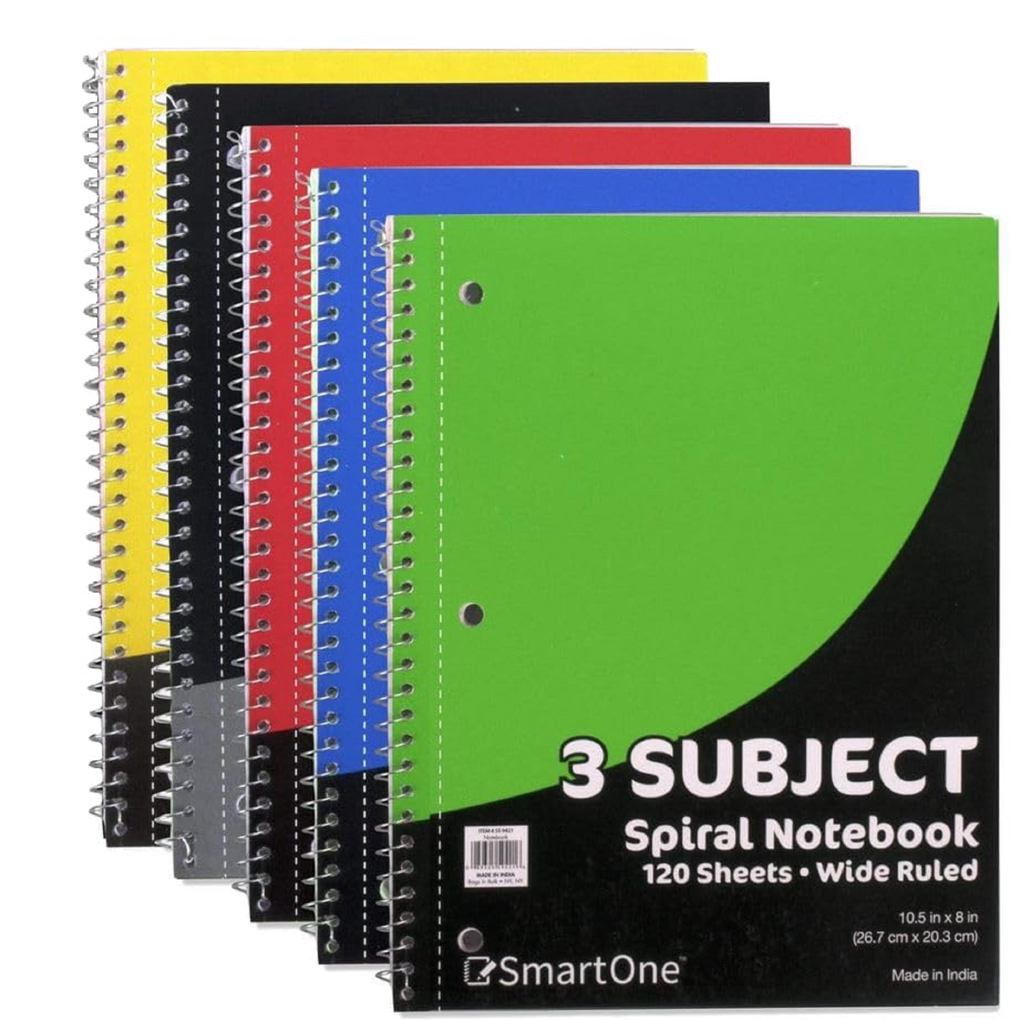 20 Pack of Bulk Wholesale 3 Subject 120 Sheet Wide Ruled Lined Spiral Notebooks in Assorted Colors