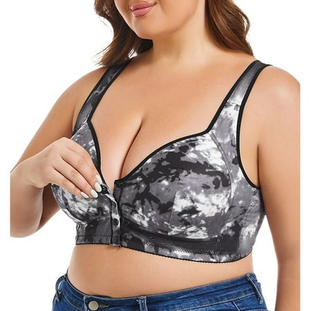 Fsqjgq Large Size Sports Bras for Women Elderly Mom Comfort Underwear Printed Full Coverage Fixed Cups Push Up Bra Full Coverage Wireless Bra Bralettes 50G