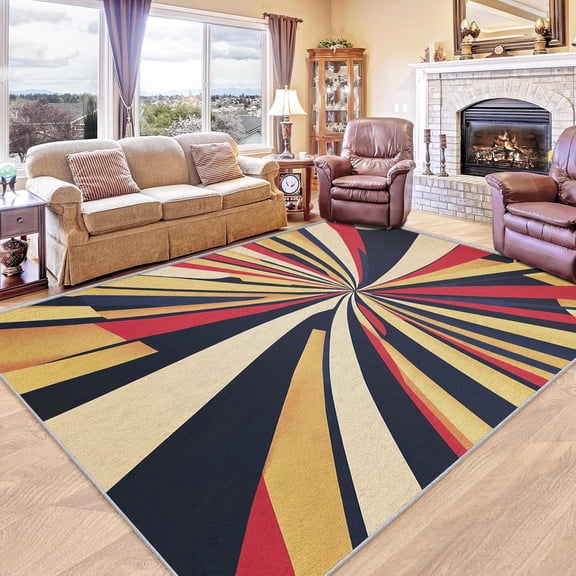 Retro Sun Rug Washable Boho Rugs For Living Room Bedroom, Geometric Bohemian Area Rug For Home Decor, Non Slip Backing Floor Carpet 4x5ft