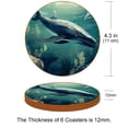 thumbnail image 3 of Whale Set of 6 Round Microfiber Leather Coasters, 11x11 cm/4.3x4.3 inch Drink Coasters for Table Home Decor, 3 of 6