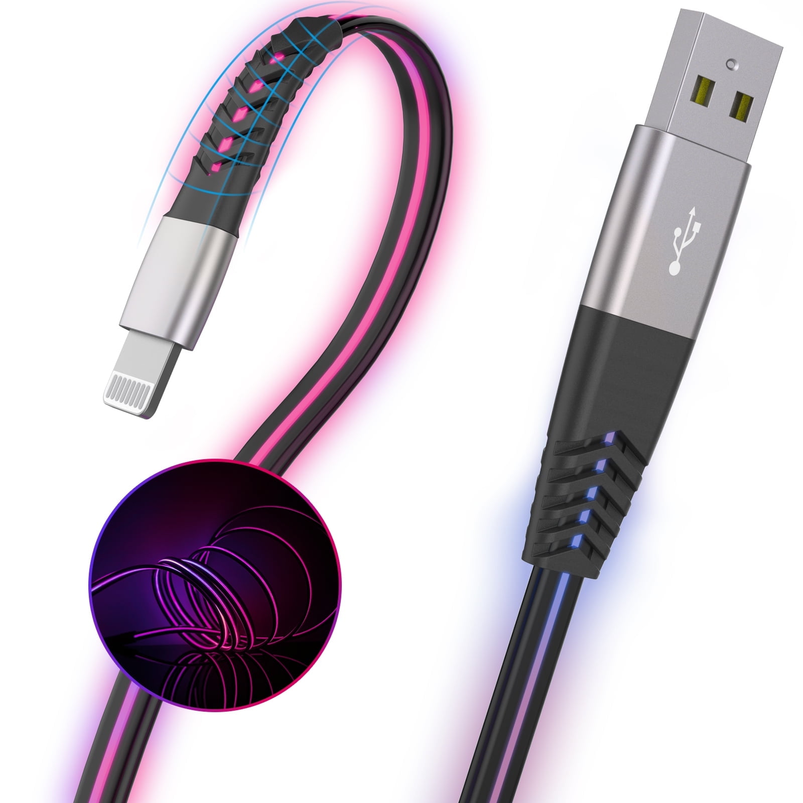 6FT Led Light up Phone Charger CordUSB Fast Charging Cord Cables Compatible for iPhone 14 13 12 11 Pro Max XR XS X/8Plus/7Plus/6Plus/5s/iPad iPod Touch More
